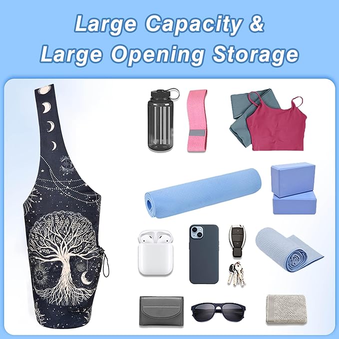Yoga Mat Bag - Large Opening Long Tote Yoga Mat Carrier Holder Bag with Waterproof Wet Zipper Pocket and Drawstring Water Bottle Pocket - Yoga Bag Fit Most Size Mats