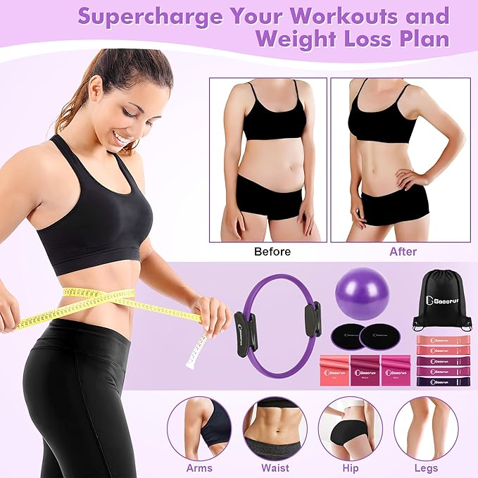 Pilates Ring Set with Resistance Bands Set, Pilates Ball, Sliding Disks β Workout Equipment Home Gym Includes Complete Fitness Poster