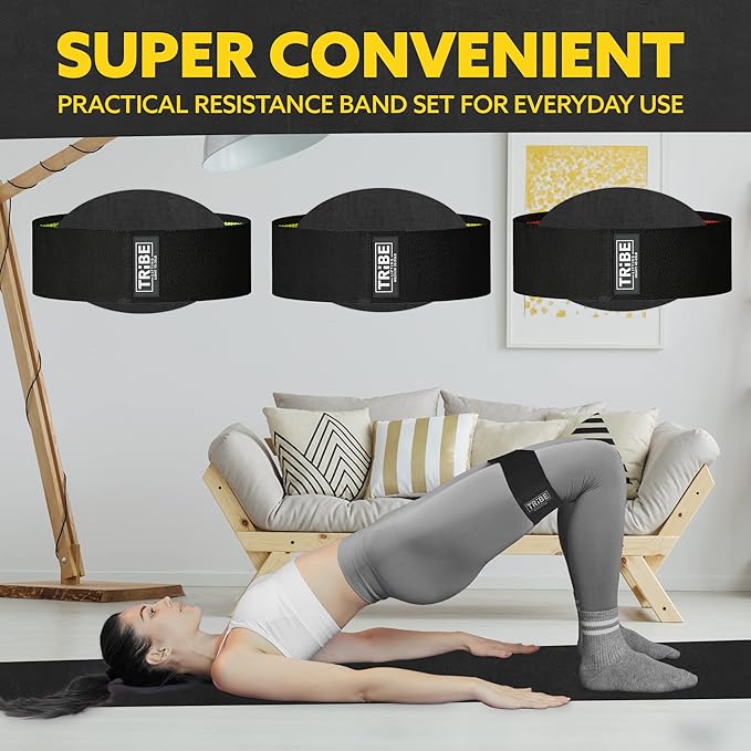 Tribe Lifting Fabric Resistance Bands for Legs - Workout Bands Resistance Bands for Men and Women - Booty Bands for Working Out - Exercise Bands Resistance Bands Set - Elastic Bands for Exercise