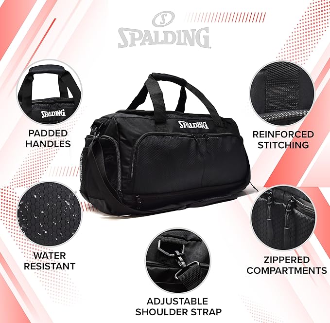 Spalding Sports Gym Bag Duffle Bag, Large Basketball Duffel Bag for Women and Men, Great for Workout and Travel, with Wet and Shoe Compartment, 10 Durable Strong Zippered Pockets