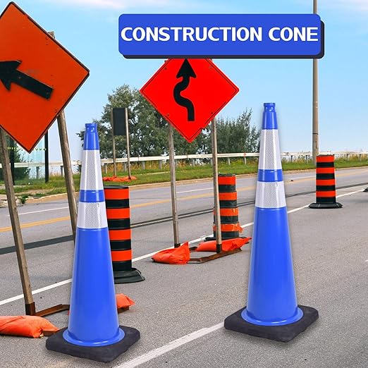 BESEA 4Pack 36” inch Traffic Cones Blue Road Parking Cones Construction Safety Cone Structurally Stable for Traffic Control(Blue Color)
