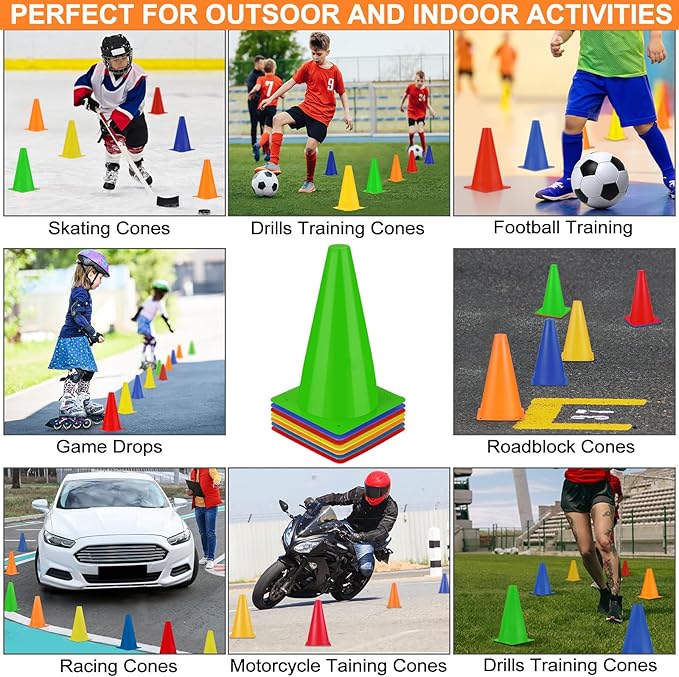 30 Pieces 9 Inch Traffic Cones Plastic Sport Agility Training Safety Cones Soccer Practice Equipment for Basketball Football Drills Exercise, Outdoor Activity and Events
