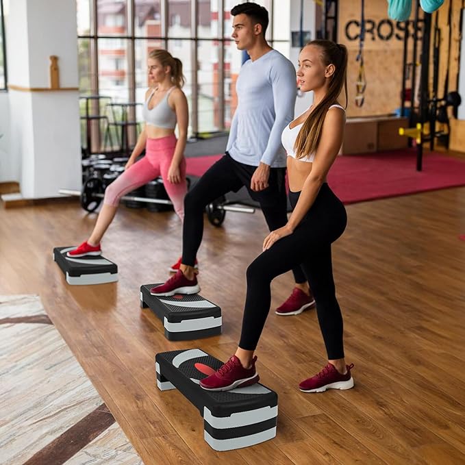 Fitvids Step Aerobic Platform, 31" Exercise Step with 3 levels Adjustable Height, 4 Stackable Risers, Fitness Training Workout Stepper for Home Gym, Cardio Strength, Black & Pink