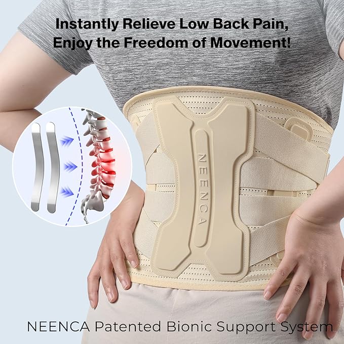 NEENCA Back Brace for Lower Back Pain Relief with Bionic Support System, Lumbar Support Belt for Women&Men with Lumbar Pad, Soft Breathable 3D Knit Fabric for Herniated Disc, Sciatica, Scoliosis -Skin