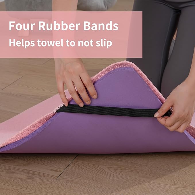 New Microfiber Hot Yoga Towel Mat, 24 x 72 inches, with Non-Slip Silicone Grip, Secure Fit Elastic Straps