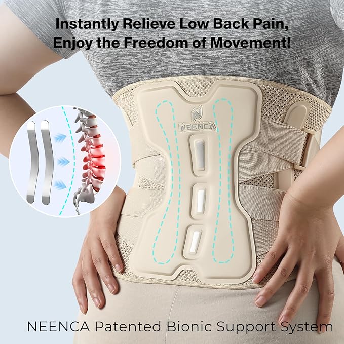 NEENCA Back Brace for Lower Back Pain Relief with Bionic Support System, Adjustable Lumbar Support Belt for Men & Women with Lumbar Pad, Soft Breathable Mesh for Herniated Disc, Sciatica, Scoliosis...