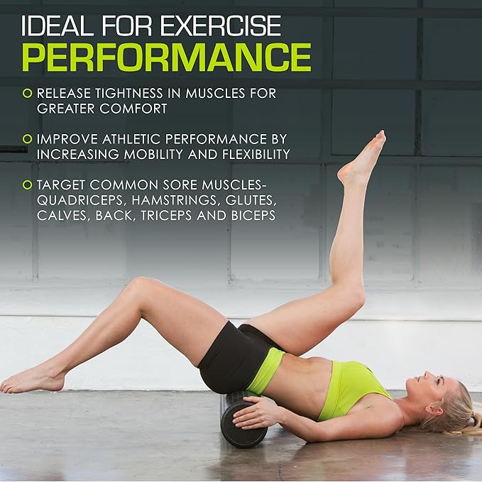 ProsourceFit High Density Foam Rollers 12 - inches Long, Firm Full Body Athletic Massage Tool for Back Stretching, Yoga, Pilates, Post Workout Muscle Recuperation, Black/Blue