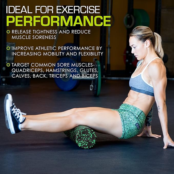 ProsourceFit High Density Foam Rollers 12 - inches Long, Firm Full Body Athletic Massage Tool for Back Stretching, Yoga, Pilates, Post Workout Muscle Recuperation, Black/Blue