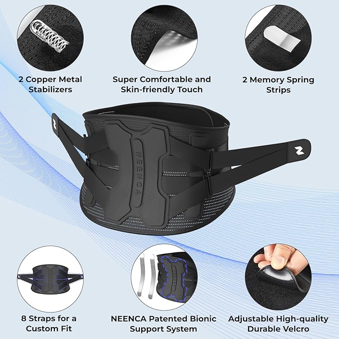 NEENCA Back Brace for Lower Back Pain Relief with Bionic Support System, Lumbar Support Belt for Women&Men with Lumbar Pad, Breathable 3D Knit Fabric for Herniated Disc, Sciatica, Scoliosis... -Black