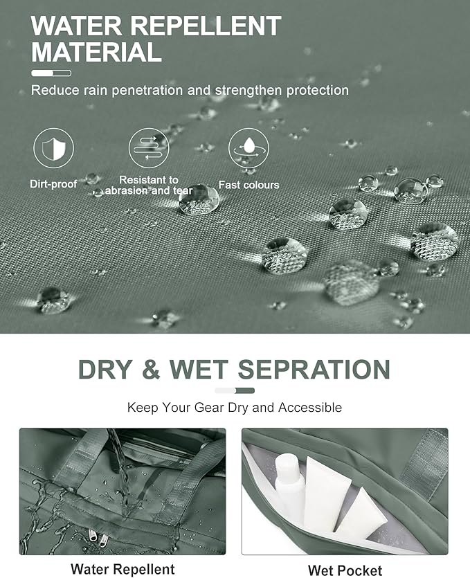 Gym Bag for Women Men with Shoe Compartment, Sport Duffel Bag, Waterproof Travel Weekender Overnight Carry on Bag for Yoga with Trolley Sleeve, Green