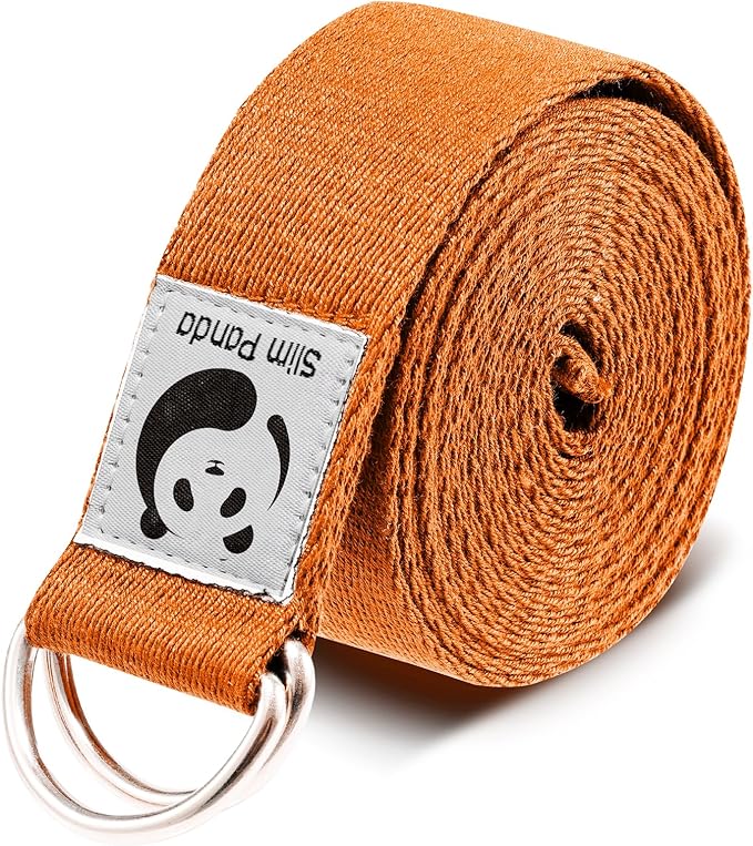 Slim Panda Yoga Strap for Stretching,Cotton Yoga Strap with Adjustable D-Ring Buckle,Non-Elastic Yoga Belt for Pilates,Gym Workouts,Physical Therapy,Improve Flexibility