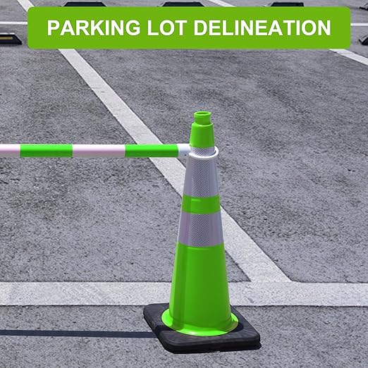 OrangeStar 28" Traffic Cones 6-Pack, Green Safety Cones with Reflective Collars, Weighted Rubber Base for Parking, Construction, Road Safety, Indoor & Outdoor Use