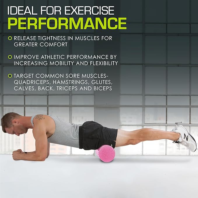 ProsourceFit High Density Foam Rollers 12 - inches Long, Firm Full Body Athletic Massage Tool for Back Stretching, Yoga, Pilates, Post Workout Muscle Recuperation, Black/Blue