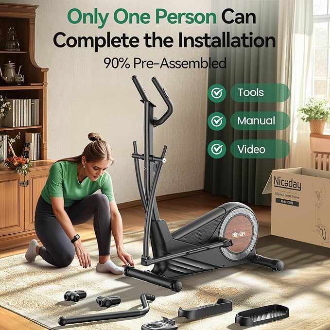 Niceday Elliptical Exercise Machine, Elliptical Machine for Home, Magnetic Elliptical Trainer with 15.5IN-19IN Stride, 16 Resistance Levels, 400LBS Loading Capacity, Support Kinomap APP