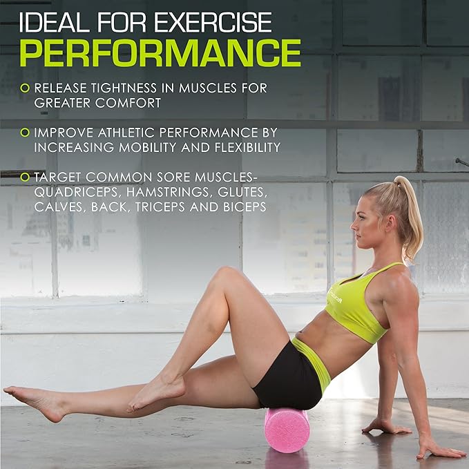 ProsourceFit High Density Foam Rollers 12 - inches Long, Firm Full Body Athletic Massage Tool for Back Stretching, Yoga, Pilates, Post Workout Muscle Recuperation, Black/Blue