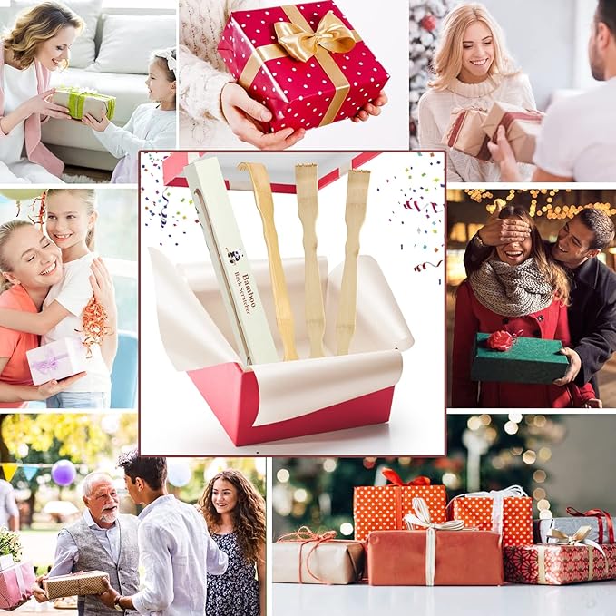 Wooden Bamboo Back Scratcher, 17 Inch Long Handle Back Scratchers for Adults Men Women, with Beautiful Gift Packaging (3 Pack)