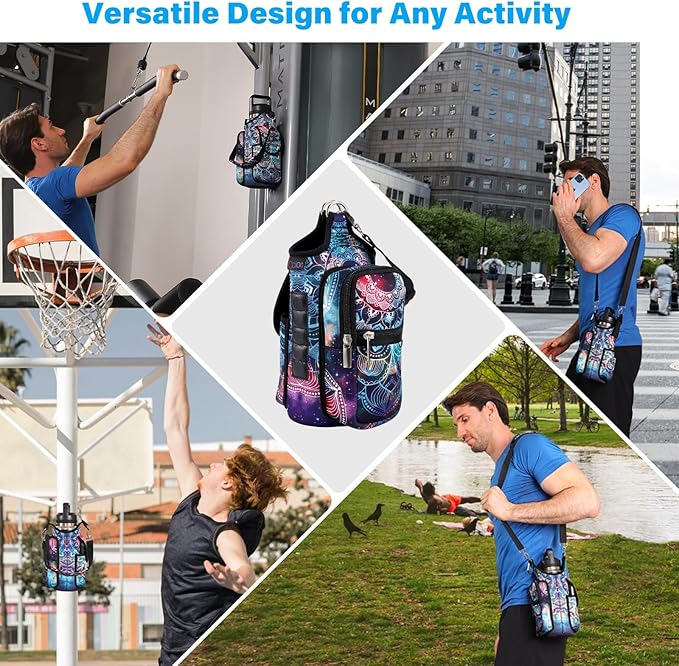 icolor Magnetic Gym Bag Water Bottle Carrier Holder with Phone Pockets & Shoulder Strap,Gym Magnetic Bag 5 Built-in Magnets Gym Accessories Organizer Magnetic Bottle Pouch Sleeve for Men Women