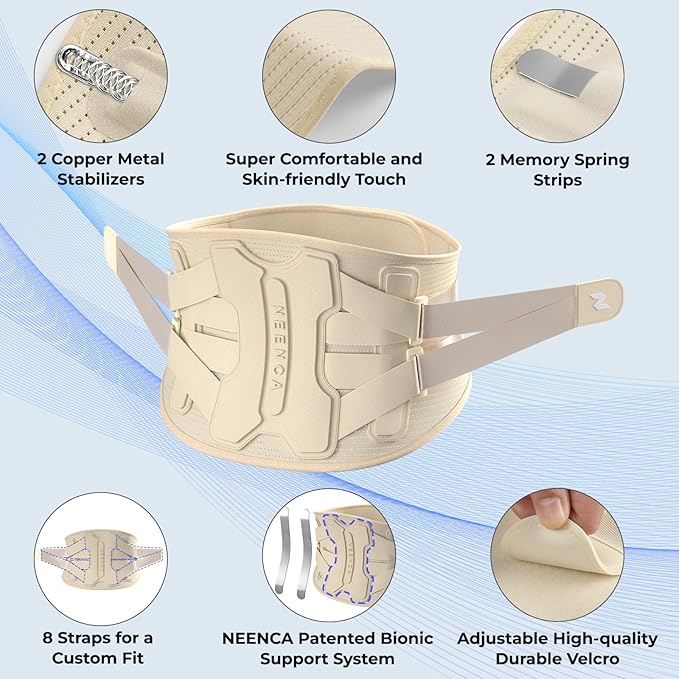 NEENCA Back Brace for Lower Back Pain Relief with Bionic Support System, Lumbar Support Belt for Women&Men with Lumbar Pad, Soft Breathable 3D Knit Fabric for Herniated Disc, Sciatica, Scoliosis...