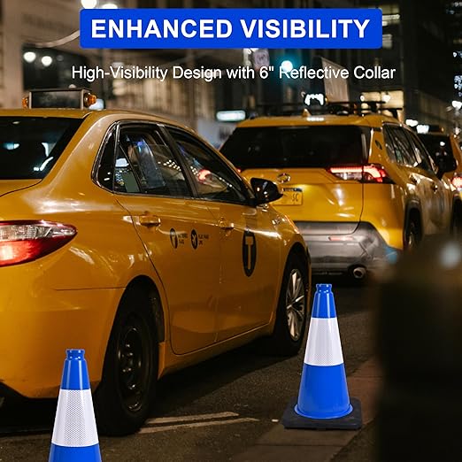 OrangeStar 18" Traffic Cones 6-Pack Blue Safety Cones with Reflective Collars, Heavy Duty Base for Construction, Parking Lot, Road Work, Flexible PVC, Indoor & Outdoor Use