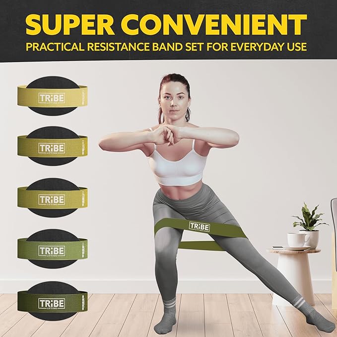 Tribe Lifting Fabric Resistance Bands for Glutes & Legs | 5 Fabric Workout Bands Set | Thick Booty Bands for Squats, Lunges, Hip Training, Physical Therapy & Home Workouts