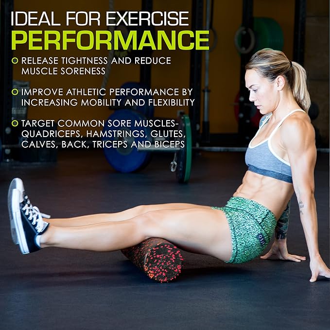 ProsourceFit High Density Foam Rollers 12 - inches Long, Firm Full Body Athletic Massage Tool for Back Stretching, Yoga, Pilates, Post Workout Muscle Recuperation, Black/Blue