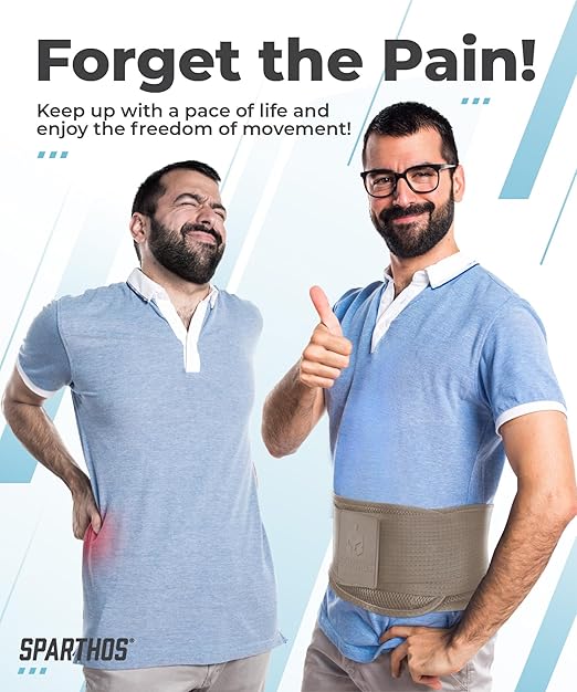 Sparthos Back Brace for Lower Back Pain - Immediate Relief from Sciatica, Herniated Disc - Breathable Design With Lumbar Support Pad - For Men & Women - Fits 38–44″ Waist (Beige-Medium, Check Sizing)