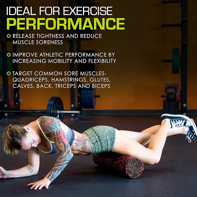 ProsourceFit High Density Foam Rollers 12 - inches Long, Firm Full Body Athletic Massage Tool for Back Stretching, Yoga, Pilates, Post Workout Muscle Recuperation, Black/Blue