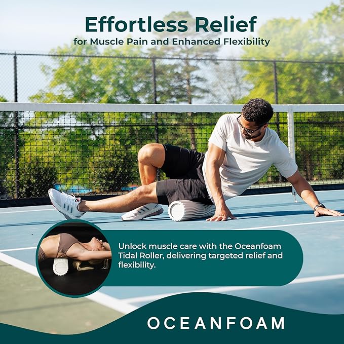Oceanfoam Tidal Roller - Natural - Muscle Massage Foam Roller for Back Pain & Stretching - Firm and Ergonomic Wide Wave Textured - Yoga, Athletics, & Wellness - Full Size, 20" x 5"