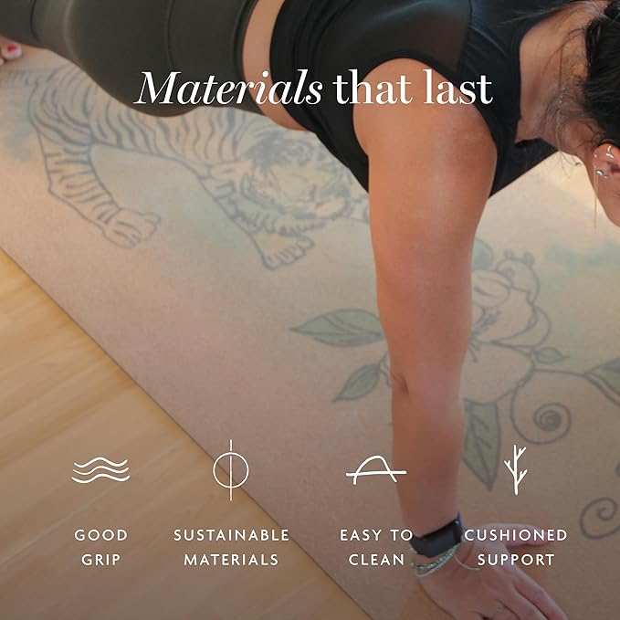 Shakti Warrior Cork Yoga Mat - Artist Designed, Premium Printed Eco-Friendly Non-Slip mat, Great for Regular & Hot Yoga, Pilates, Workouts 72 inch x 24 inch x 3mm Thick