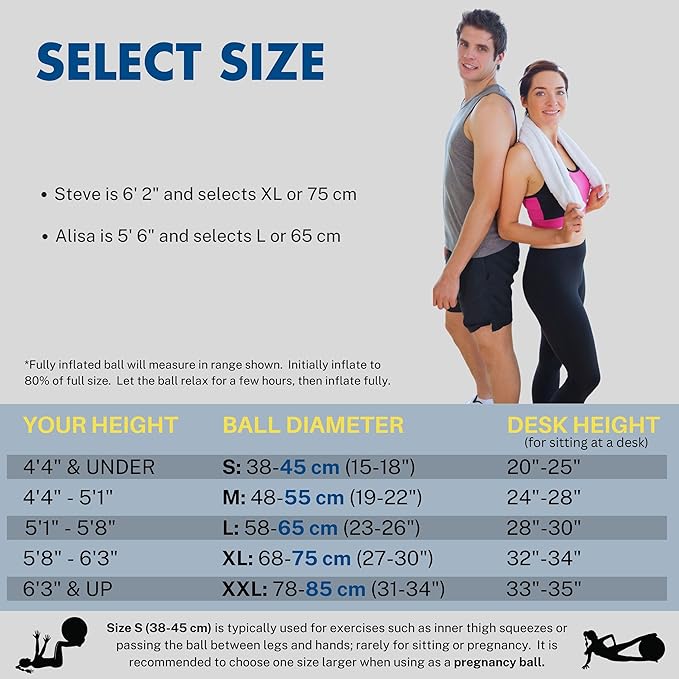 ProBody Pilates Yoga Ball - Exercise Balls, Various Sizes, for Stability, Pregnancy, Workout & Physical Therapy