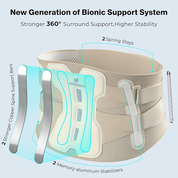 NEENCA Back Brace for Lower Back Pain Relief with Bionic Support System, Adjustable Lumbar Support Belt for Men & Women with Lumbar Pad, Soft Breathable Mesh for Herniated Disc, Sciatica, Scoliosis...