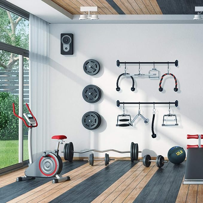 Yes4All Cable Machine Attachment, Row Handles, Tricep Rope, Straight Bar, V Bar, LAT Pulldown Accessories Load 880 LB for Home Gym