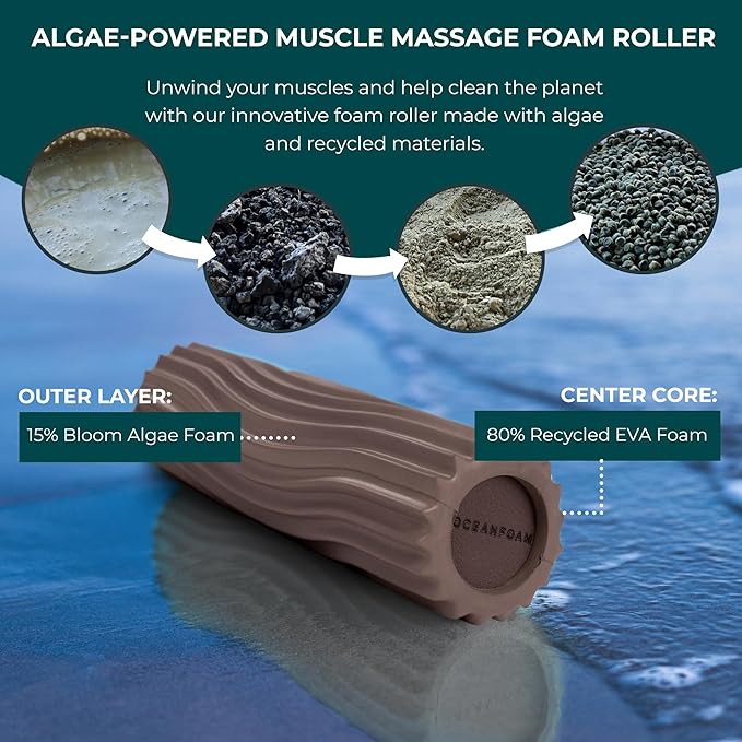 Oceanfoam Ripple Travel Foam Roller (11" x 3.35") Firm Mini Foam Roller for Physical Therapy, Deep Tissue Massage, Back Pain - High Density, Ergonomic Wave Textured - Yoga, Exercise (Espresso)