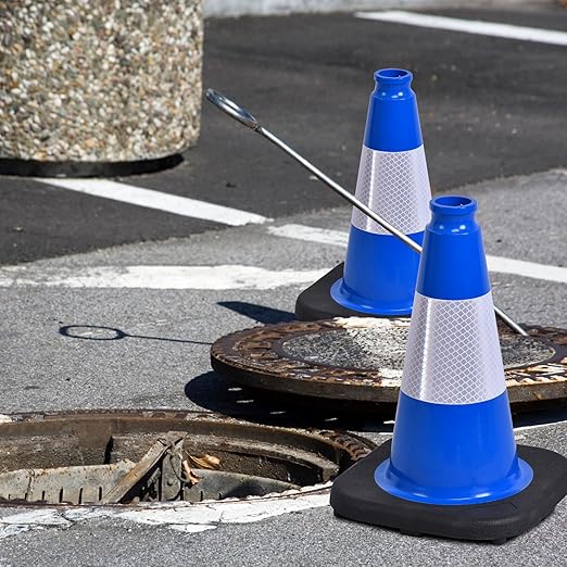 OrangeStar 12" Traffic Cones 4-Pack Blue Safety Cones with Reflective Collars, Heavy Duty Base for Driving Practice, Parking Lots, Construction, Flexible PVC, Indoor & Outdoor Use