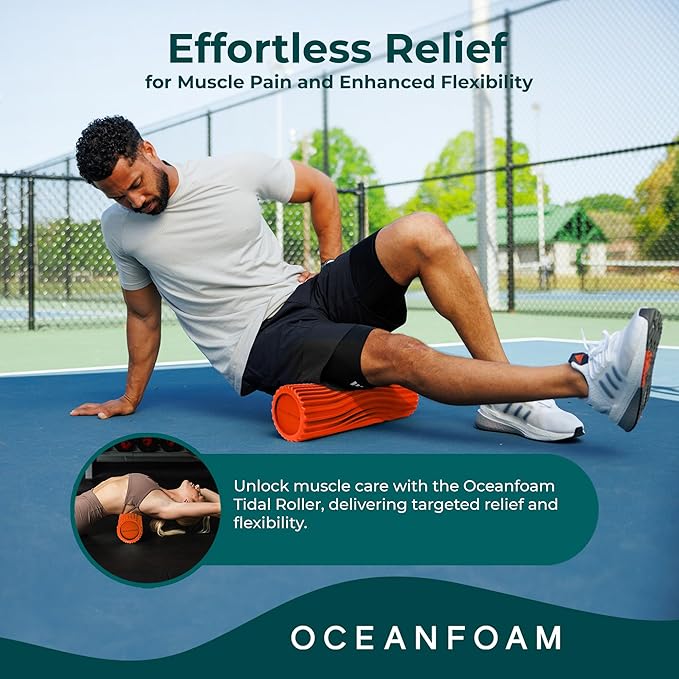 Oceanfoam Tidal Roller - Orange - Muscle Massage Foam Roller for Back Pain & Stretching - Firm and Ergonomic Wide Wave Textured - Yoga, Athletics, & Wellness - Full Size, 20" x 5"