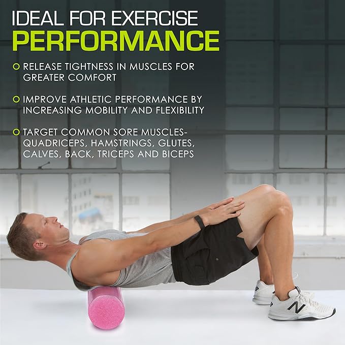 ProsourceFit High Density Foam Rollers 12 - inches Long, Firm Full Body Athletic Massage Tool for Back Stretching, Yoga, Pilates, Post Workout Muscle Recuperation, Black/Blue