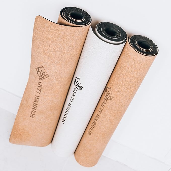 Shakti Warrior Cork Yoga Mat - Artist Designed, Premium Printed Eco-Friendly Non-Slip mat, Great for Regular & Hot Yoga, Pilates, Workouts 72 inch x 24 inch x 3mm Thick