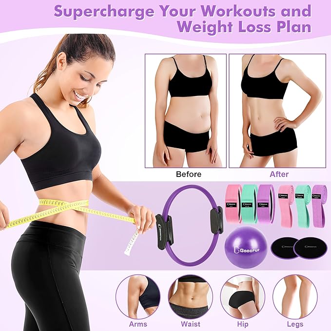 Pilates Ring Set with Resistance Bands Set, Pilates Ball, Sliding Disks β Workout Equipment Home Gym Includes Complete Fitness Poster