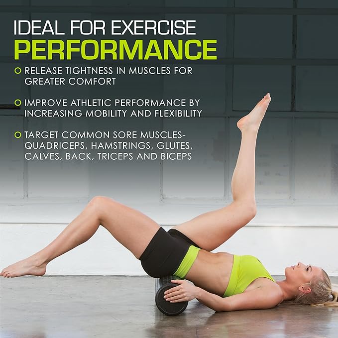 ProsourceFit High Density Foam Rollers 12 - inches Long, Firm Full Body Athletic Massage Tool for Back Stretching, Yoga, Pilates, Post Workout Muscle Recuperation, Black/Blue