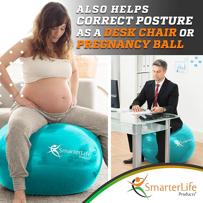 SmarterLife Exercise Ball Yoga Ball for Fitness, Balance, Stability, or Pregnancy, Gym Ball for Core Workout, Physical Therapy, Yoga Ball Chair for Office, Anti-Slip Anti-Burst