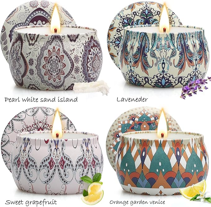 Scented Candle Gifts for Women, 4 Pack 4.4 oz Aromatherapy Candles, Stocking Stuffers for Women, Stress Relief Gifts for Girlfriend, Teacher, Mom, Anniversary, Birthday, Christmas Gift