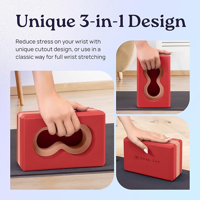 Deep-Zen® Yoga Blocks Wrist Support; Yoga Blocks 2 Pack with Knee Pads and Strap to Put Less Weight on Wrists; Durable, Versatile Yoga Brick Exercise Block Set, Blocks Yoga