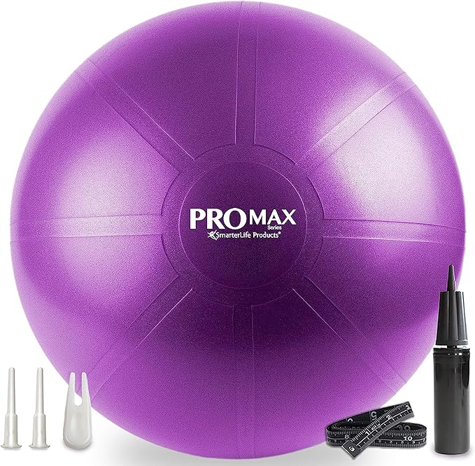 SmarterLife PRO MAX Workout Exercise Ball for Fitness, Yoga, Balance, Stability, or Birth Ball for Pregnancy and Labor, Great as Yoga Ball Chair for Office or Home Gym Equipment