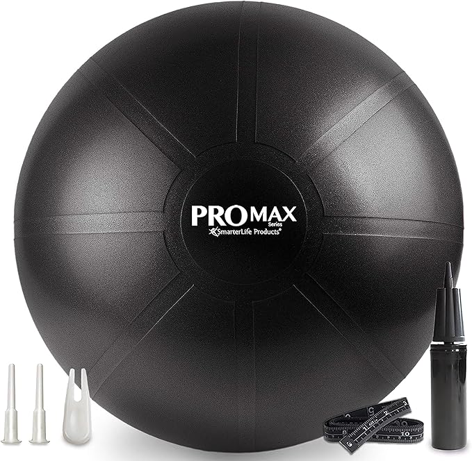 SmarterLife PRO MAX Workout Exercise Ball for Fitness, Yoga, Balance, Stability, or Birth Ball for Pregnancy and Labor, Great as Yoga Ball Chair for Office or Home Gym Equipment