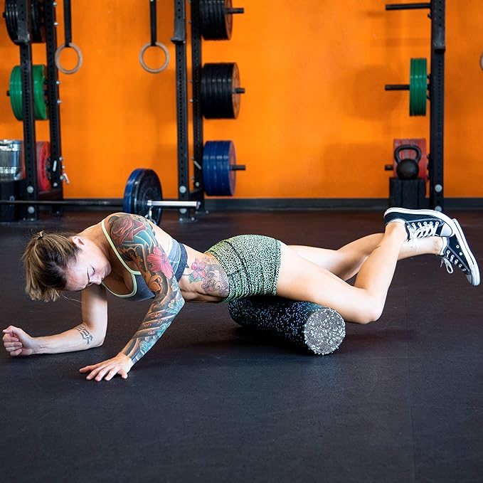 ProsourceFit High Density Foam Rollers 12 - inches Long, Firm Full Body Athletic Massage Tool for Back Stretching, Yoga, Pilates, Post Workout Muscle Recuperation, Black/Blue