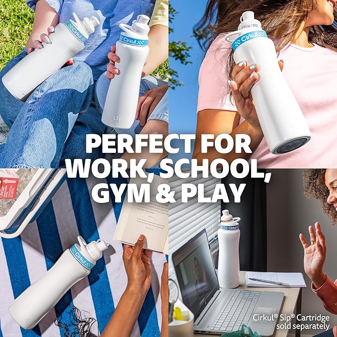 Cirkul 32oz. Matte Periwinkle Stainless Steel Water Bottle Starter Kit with Purple Lid, 2 Flavor Cartridges (1 LifeSip Blackberry Blueberry, 1 GoSip Berry Blue Punch) No Sugar, Zero Calorie Drink Mix