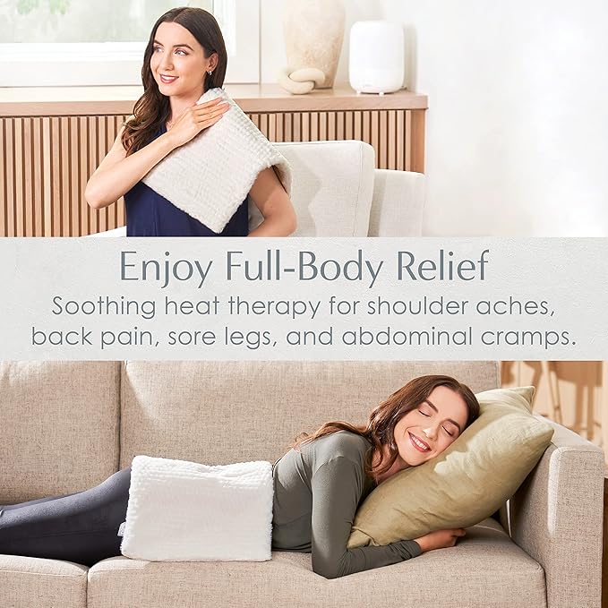 Pure Enrichment PureRadiance Luxury Heating Pad for Cramps, Back, Neck, & Shoulder Pain Relief, Patented Design, Soft Faux Fur & Micromink, 6 Heat Settings, Machine Washable, 12”x24”(Cloud)