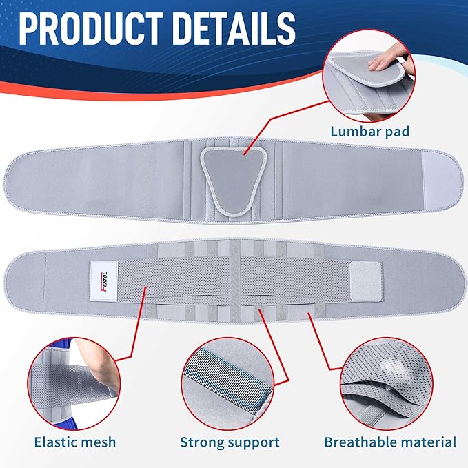 FEATOL Back Brace for Lower Back Pain Women, Breathable Back Support Belt for Women & Men with Lumbar Pad, Lumbar Support Belt for Heavy Lifting & Work, Scoliosis, Grey, L/XL (Circumference:29.8-38.6")