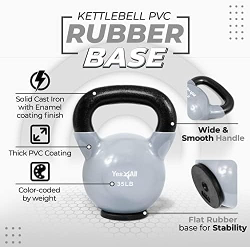 Yes4All Kettlebells Rubber Base, Kettlebell Set for Women, Strength Training Kettlebells Weights (10-65 lbs)