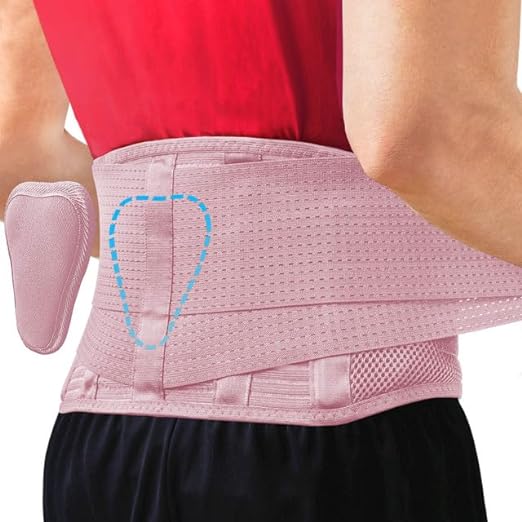 Sparthos Back Support Belt - Immediate Relief from Back Pain - Breathable With Lumbar Pad - Lower Backbrace For Home & Lifting At Work - For Men & Women - Fits 31–38″ Waist (Pink-S, Check Sizing)